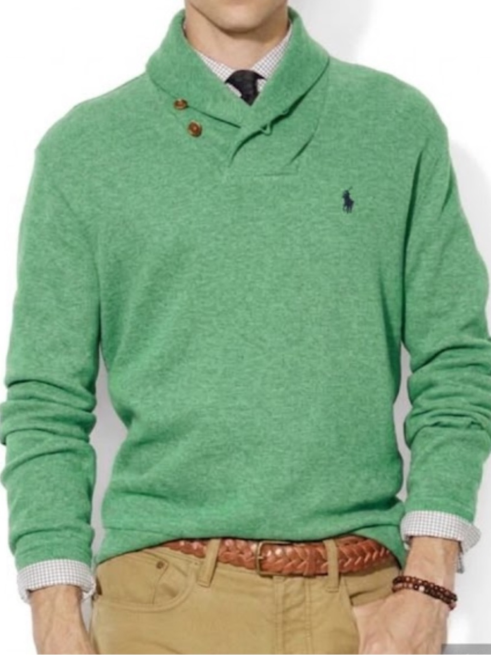 Vintage men’s L Polo Ralph Lauren Mint Green Shawl-Collar Turtleneck Sweater